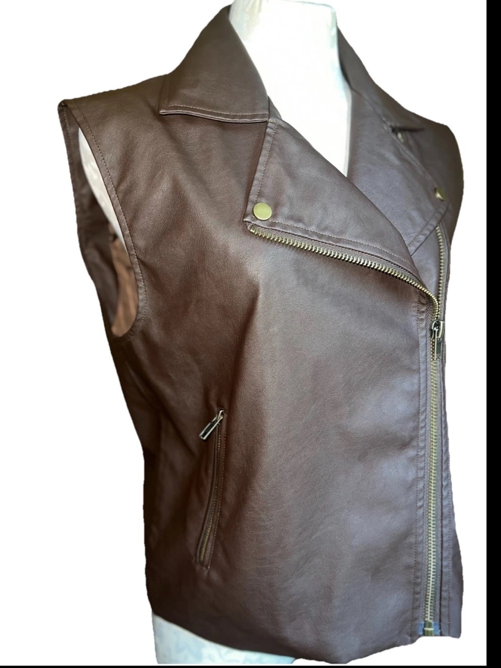 Mustard Seed Faux Leather Oversized Moto Vest Jacket Brown Size Small NWT - Picture 11 of 15
